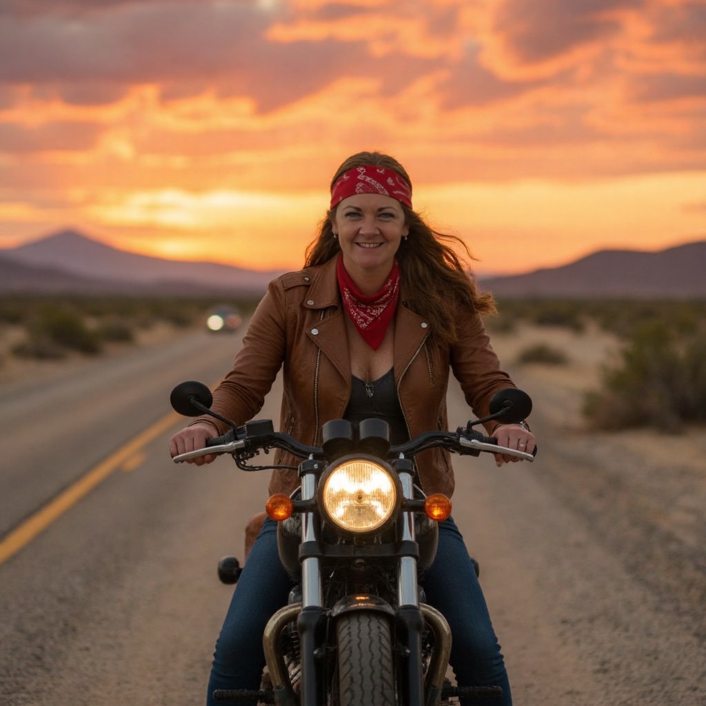 amy773 woman wearing a vintage leather b-amy773 qu